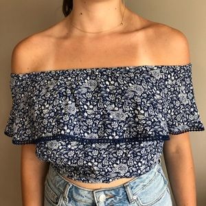 Off The Shoulder Blue Patterned Top Size 6!
